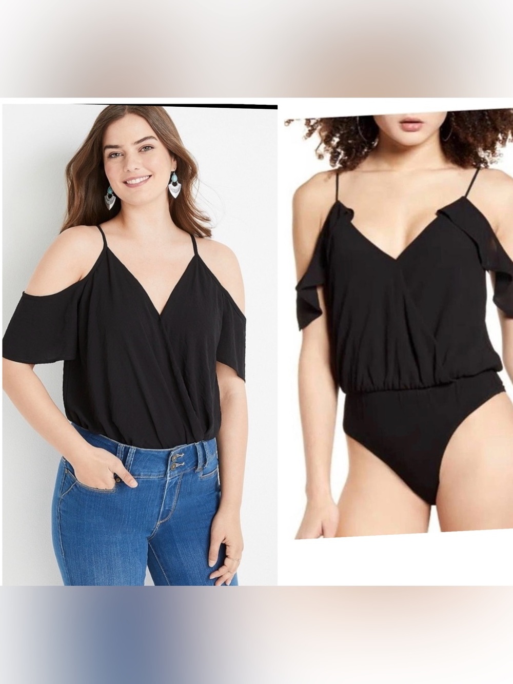 🌸Maurices Black Cold-Shoulder Wrap-Front Bodysuit L